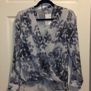 H&M Watercolor Print Wrap Blouse with built in lining XL